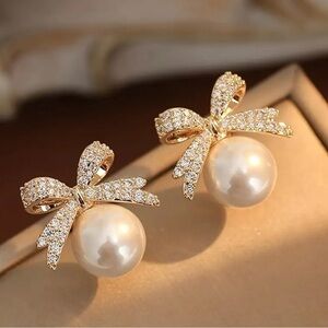 Bow and Faux Pearl Earrings